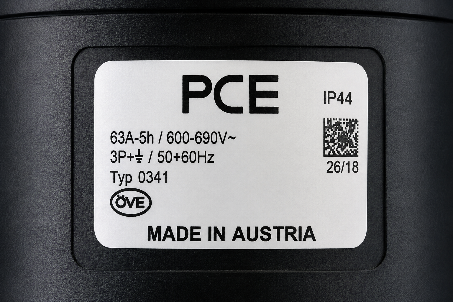 Black plug electrical rating label